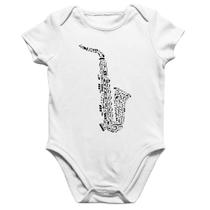 Body Bebê Algodão Saxofone Notas Musicais - Foca na Moda