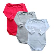 Body Bebê Algodão Suedine Manga Longa Liso Kit C/3