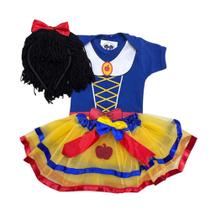 Body Bebê - Branca de Neve Princesa + Tiara + Saia Tutu Luxo - Mesversário