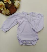 Body Bebê Branco Manga Longa de Renda Algodão