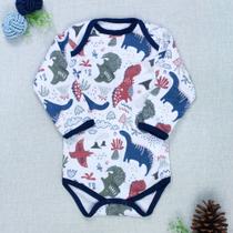 Body Bebê Branco Manga Longa - Estampa Dino Divertida