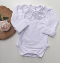 Body Bebê Branco Manga Longa Renda Bordado