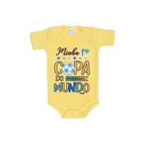 Body Bebê Brasil Amarelo Minha Primeira Copa Manga Curta Tamanho:P