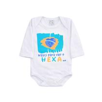 Body Bebê Brasil Branco Copa Hexa 100% Algodão Manga Longa