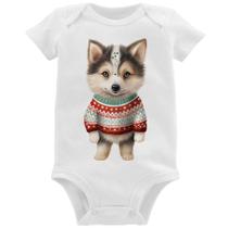 Body Bebê Cachorro Husky Siberiano Natalino - Foca na Moda