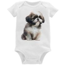 Body Bebê Cachorro Shih Tzu Filhote - Foca na Moda Body Bebê Cachorro Shih Tzu Filhote - Foca na Moda
