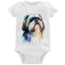 Body Bebê Cachorro Shih Tzu Watercolor - Foca na Moda Body Bebê Cachorro Shih Tzu Watercolor - Foca na Moda