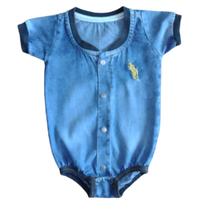 Body Bebê Camisa Jeans Manga Curta com Bordado Menino Menina