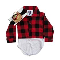 Body bebe -camisa xadrez longa+laço-festa junina-temático