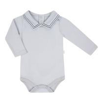 Body Bebê Cinza Liso Longo com Gola Bordada em Cinza - Hug Body Bebê Cinza Liso Longo com Gola Bordada em Cinza - Hug