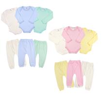 Body Bebe E Mijao Sem Pe 3 Conjuntos Malha Canelada 6 Pcs