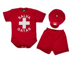 Body Bebê Fantasia Salva Gatas + Boina e Shorts
