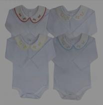 Body Bebe Feminino Manga Longa Gola padre Bordada