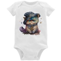 Body Bebê Gato Persa Watercolor - Foca na Moda