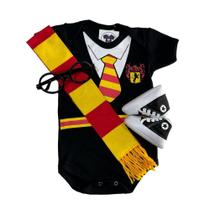 Body Bebe - Harry Potter + Cachecol + Óculos + Tenis - Temático - Mesversário