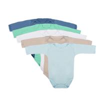Body Bebê Infantil 5 peças 1 a 3 anos Manga Longa Liso 100% Algodão Body Bebê Infantil 5 peças 1 a 3 anos Manga Longa Liso 100% Algodão