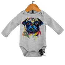 Body Bebe Infantil Cachorro Cao Dog Pug Colorido Pintura Color Body Bebe Infantil Cachorro Cao Dog Pug Colorido Pintura Color