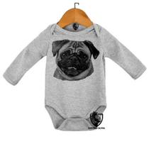 Body Bebe Infantil Cachorro Cao Dog Pug Preto e Branco Body Bebe Infantil Cachorro Cao Dog Pug Preto e Branco