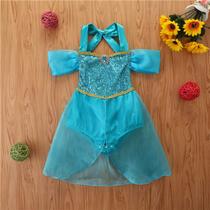Body Bebê Infantil Fantasia de Festa semelhante Princesa Jasmine Alladin Azul