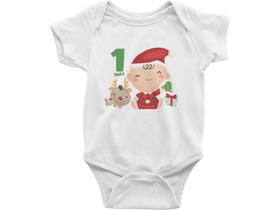 Body Bebê Infantil Meu Primeiro Natal Feliz Natal Mesversário 1 mês Branca