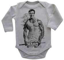 Body Bebe Infantil Roupa Crianca Arnold Schwarzenegger Work Hard Croos Fit Academia Maromba Body Bebe Infantil Roupa Crianca Arnold Schwarzenegger Work Hard Croos Fit Academia Maromba