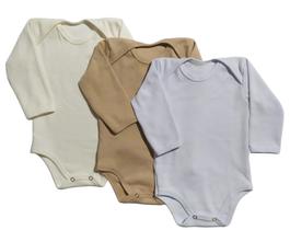 Body Bebê Kit 3 Peças Manga Longa Suedine 100% Algodão Liso Unissex