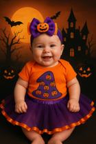 Body Bebê Kit Completo Temático Halloween Infantil Menina Mesversário Body Bebê Kit Completo Temático Halloween Infantil Menina Mesversário