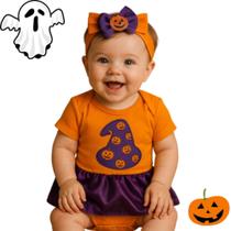 Body Bebê + Lacinho Halloween Menina Temático Infantil Mesversário Fantasia Body Bebê + Lacinho Halloween Menina Temático Infantil Mesversário Fantasia