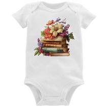 Body Bebê Livros e Flores Vintage - Foca na Moda