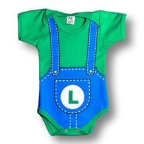 Body Bebê Luigi Roupa Mario e Game Festa e Mesversário Body Bebê Luigi Roupa Mario e Game Festa e Mesversário