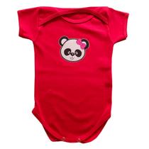 Body Bebê Manga Curta Panda Laço Rosa
