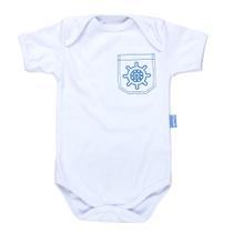 Body Bebê Manga Curta Timão de Barco Branco para Menino