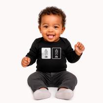 Body Bebê Manga Longa AM PM Preto - Estampa Divertida em Algodão