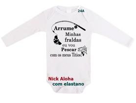 body bebê manga longa arrume minhas fraldas eu vou pescar com os meus titios cód 24a
