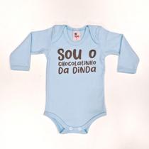Body Bebê Manga Longa Azul Bebê Chocolatinho da Dinda