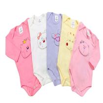 Body Bebe Manga Longa Bordado Em Relevo Bichinhos Menina e Menino 2 Peças