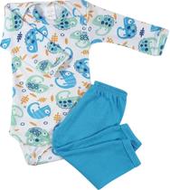 Body bebê manga longa com calça /Conjunto mijão para tam Rn ao 2 anos Menino malha canelada verão.