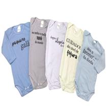 Body Bebe Manga Longa Com Frases Estampadas Menina e Menino Kit Com 2