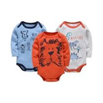 Body Bebê Manga Longa - Kit com 3 ou 6 Peças 100% Algodão