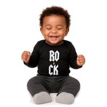 Body Bebê Manga Longa Rock Estilo ACDC Preto Body Bebê Manga Longa Rock Estilo ACDC Preto