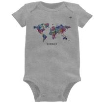 Body Bebê Mapa mundi mosaico - Foca na Moda