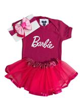 Body Bebe Menina- BARBIE+ Tutu + Laço - Temático Mesversário - R.L