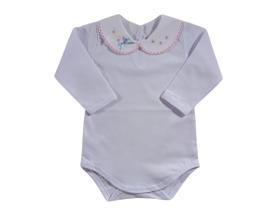 Body Bebê Menina Bordado Flor e Laço - Rosa com Azul