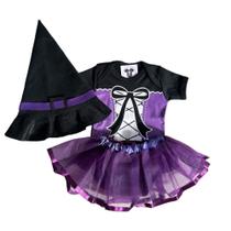 Body Bebe Menina Bruxinha + Tutu + Chapéu Bruxa - Halloween -Temático
