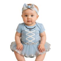 Body Bebe Menina Cinderela + Laço + Saia de Tule - Temático Mesversário Body Bebe Menina Cinderela + Laço + Saia de Tule - Temático Mesversário
