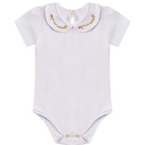 Body bebe menina com gola boneca bordada em cotton tamanho p ao gg branco
