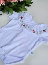 Body Bebê Menina Com Gola Bordada Baby Blue Body Bebê Menina Com Gola Bordada Baby Blue