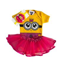 Body Bebe Menina Desenho Amarelo + Tutu + Laço - Temático