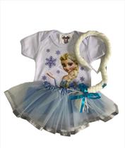 Body Bebe Menina Elza Frozen + Laço + Saia Tule - Temático Mesversário Body Bebe Menina Elza Frozen + Laço + Saia Tule - Temático Mesversário