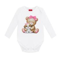 Body Bebê Menina em Cotton Ursinha na cor Branca Tamanho:M